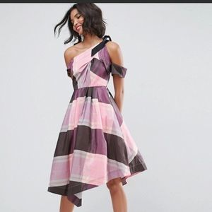 ASOS Stripe Checked 80s One Shoulder Prom Dress